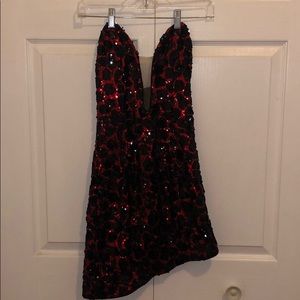 Sequin cheetah mini dress red/black